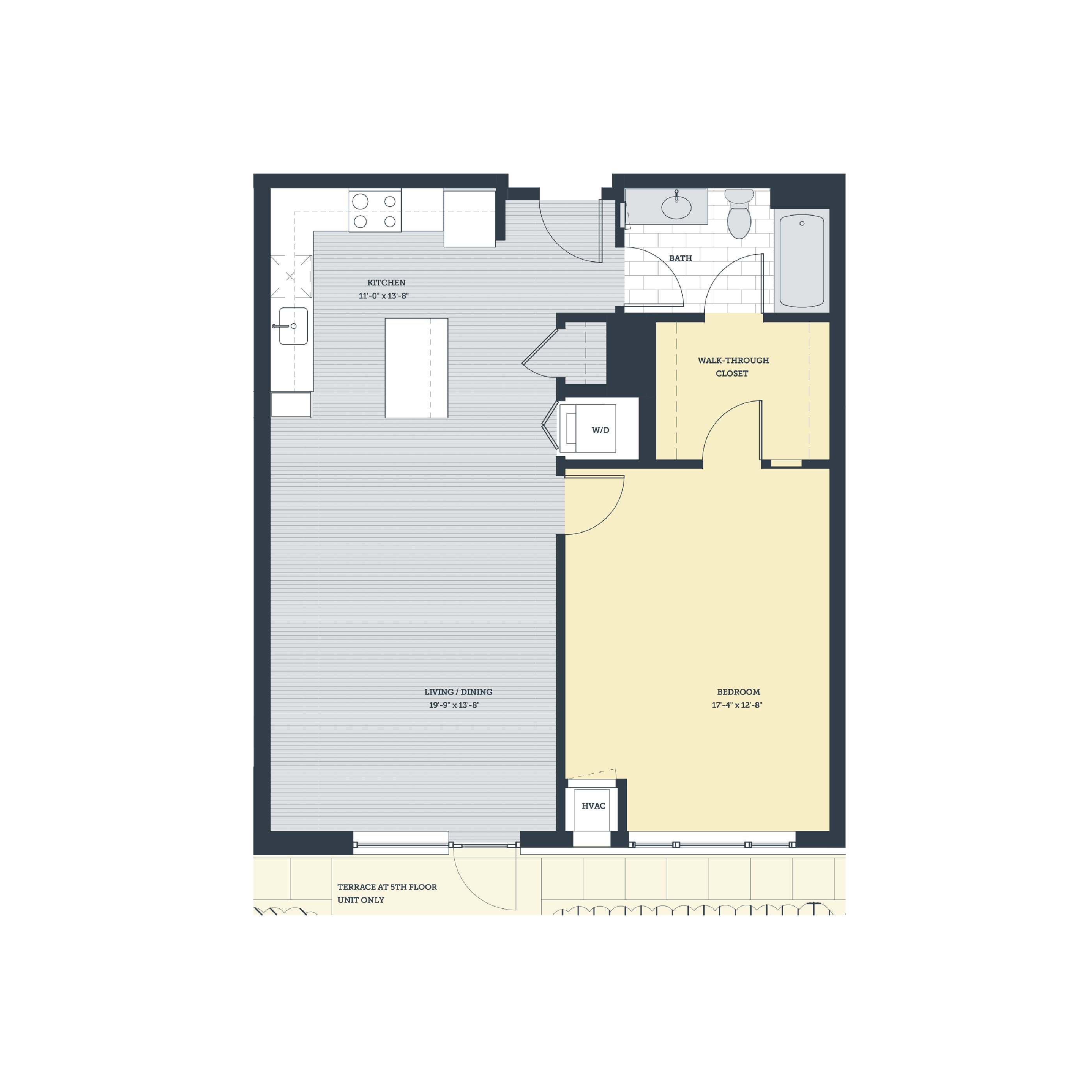 Floor plan for 1 bed, 1 bath, 878 sqft